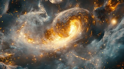 Wall Mural - Cosmic swirl of gas and dust, glowing embers, celestial nebula.