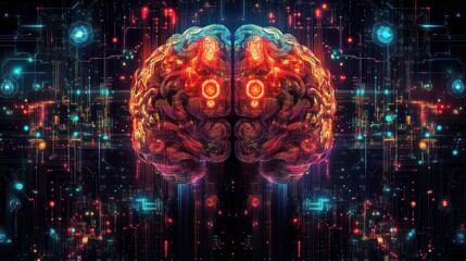 Aufkleber - Digital brain, glowing, circuit board background, AI, neural network, technology concept.