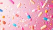 © akun - Colorful Pills and Tablets Falling in Pink Background