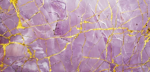 Wall Mural - Lavender marble, gold crack, empty background