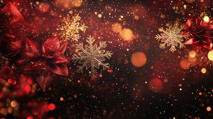 Aufkleber - A chic Christmas abstract featuring metallic red and gold textures, accented with glowing snowflake patterns on a dark background
