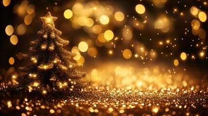 Aufkleber - A cozy abstract Christmas background with warm golden lights and soft bokeh effects, creating a festive holiday atmosphere