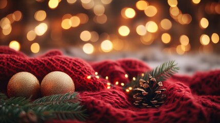 Aufkleber - A cozy abstract Christmas background with warm golden lights, soft bokeh effects, and festive red textures