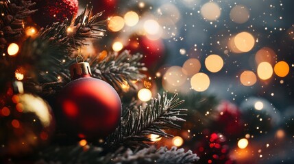 Aufkleber - A cozy abstract Christmas background with warm golden lights, soft bokeh effects, and festive red textures