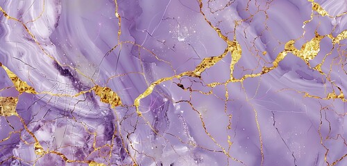 Wall Mural - Lilac marble, gold crack, empty background