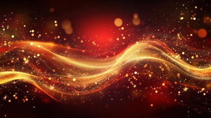 Aufkleber - A shimmering abstract Christmas background with golden lights and snowflakes softly glowing on a dark red gradient
