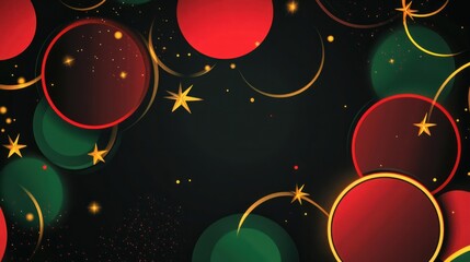Aufkleber - A vibrant abstract Christmas design with overlapping red and green circles and glowing golden stars on a black backdrop