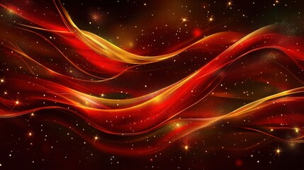 Aufkleber - A vibrant abstract Christmas design with swirling red and golden ribbons and sparkling star patterns on a dark background