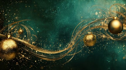Aufkleber - An elegant abstract Christmas design featuring swirling golden glitter and festive ornaments, set against a soft green background
