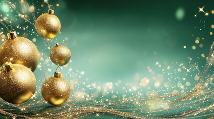 Aufkleber - An elegant abstract Christmas design featuring swirling golden glitter and festive ornaments, set against a soft green background