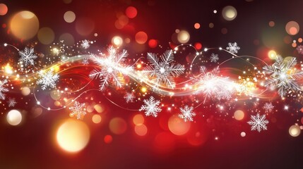 Aufkleber - An elegant abstract Christmas design with overlapping snowflakes and soft bokeh lights on a deep red background