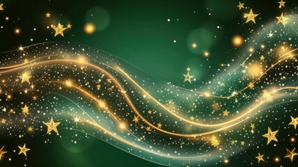 Aufkleber - An ethereal Christmas abstract with glowing golden lights and overlapping star patterns over a soft green gradient