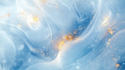 Poster - An ethereal Christmas abstract with icy blue and white gradients, glowing snowflakes, and shimmering golden trails