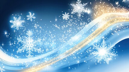 Poster - An ethereal Christmas abstract with icy blue and white gradients, glowing snowflakes, and shimmering golden trails