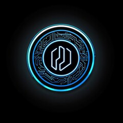 Aufkleber - Futuristic digital coin with glowing circuit board design.