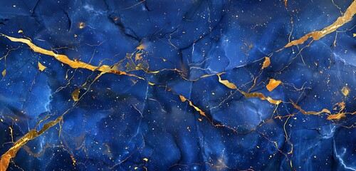 Wall Mural - Luxurious blue marble background with golden veins and yellow abstract contrast, elegant texture