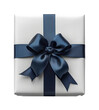 © Mark - Gift box wrapped with navy ribbon and bow, elegant present packaging for special occasions, decorative luxury item design, isolated on transparent background