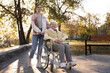 © New Africa - Caregiver with elderly woman in wheelchair at park