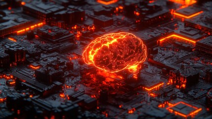 Poster - Glowing brain on a circuit board, representing AI and technology. (1)