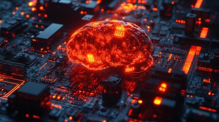 Aufkleber - Glowing brain on a circuit board, representing AI and technology. (1)