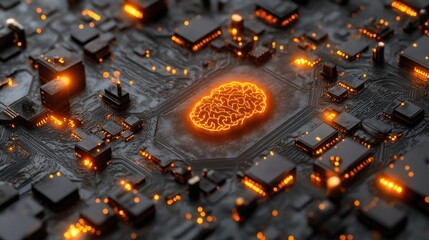 Poster - glowing brain on a circuit board, representing artificial intelligence and neural networks. (3)