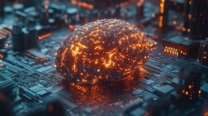 Aufkleber - Glowing brain on circuit board, AI concept. (1)