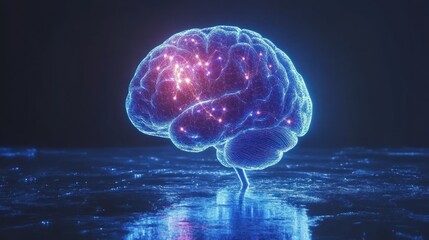 Poster - Glowing digital brain with neural connections and data flow.