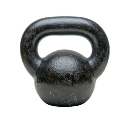 Wall Mural - Black cast iron kettlebell with textured surface, durable weightlifting equipment for strength training, fitness, and exercise routines isolated on transparent background