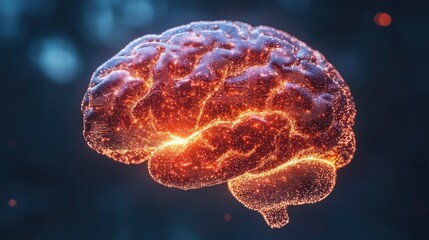 Poster - Glowing human brain, neural network, intellect, intelligence, 3D render.