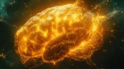 Poster - Glowing human brain, neural network, intelligence, technology concept.