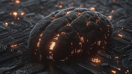 Aufkleber - Glowing human brain on a circuit board, representing AI and technology. (1)