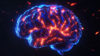 Poster - Glowing human brain with neural pathways illuminated, 3D render.