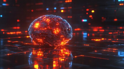 Aufkleber - Glowing orb with internal circuitry on futuristic surface.