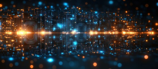 Poster - Abstract digital landscape with glowing lights and patterns, suggesting technology and innovation.