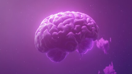 Aufkleber - Glowing purple human brain, 3D rendering,  floating in space with purple smoke.