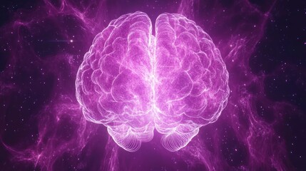Aufkleber - Glowing purple human brain in cosmic space; energy, intelligence, mind power concept.