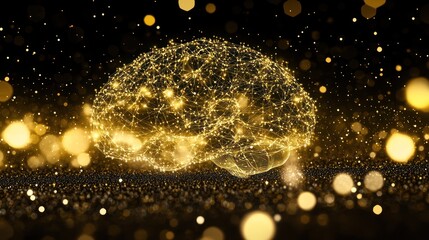 Poster - Golden glowing brain network, abstract concept.