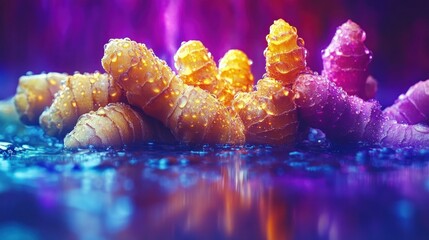 Poster - Colorful, abstract representation of spiral shapes with a glossy texture and vibrant lighting.