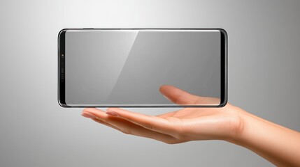 Poster - Hand holding a transparent smartphone with blank screen.