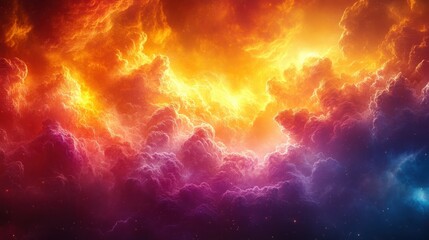 Poster - A vibrant cosmic scene with swirling clouds in shades of orange, purple, and blue.