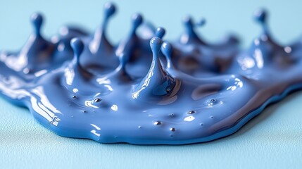 Poster - A close-up of blue paint droplets creating a textured, fluid surface.