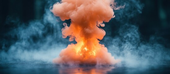 Poster - A vibrant explosion of colored smoke rising in a dark, misty environment.