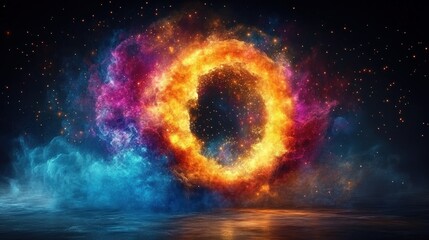 Poster - A vibrant cosmic swirl of colors resembling a fiery portal in a starry background.