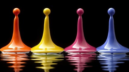 Poster - Colorful paint droplets create a vibrant visual effect on a reflective surface.