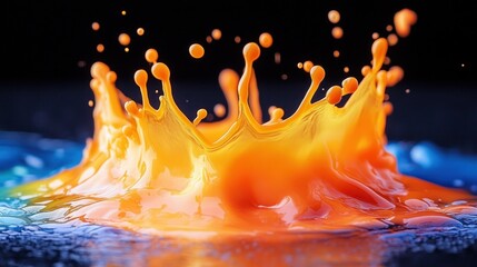 Poster - A vibrant splash of orange paint creates a dynamic crown shape against a dark background.