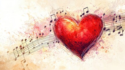 Aufkleber - Colorful Heart Illustration with Musical Notes for Romantic and Artistic Themes