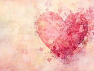 Poster - Romantic Heart Pattern with Soft Watercolor Textures in Warm Pastel Shades