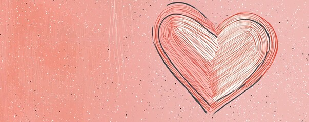 Poster - Abstract Heart Illustration with Soft Pink Background and Textured Brush Strokes