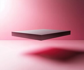 Poster - Minimalistic floating rectangular shape against soft pastel pink background
