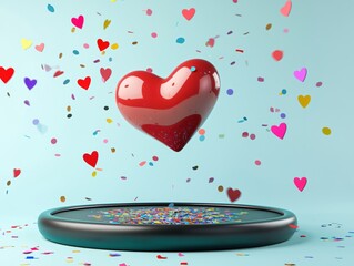 Poster - Vibrant Heart Surrounded by Colorful Confetti on a Bright Background